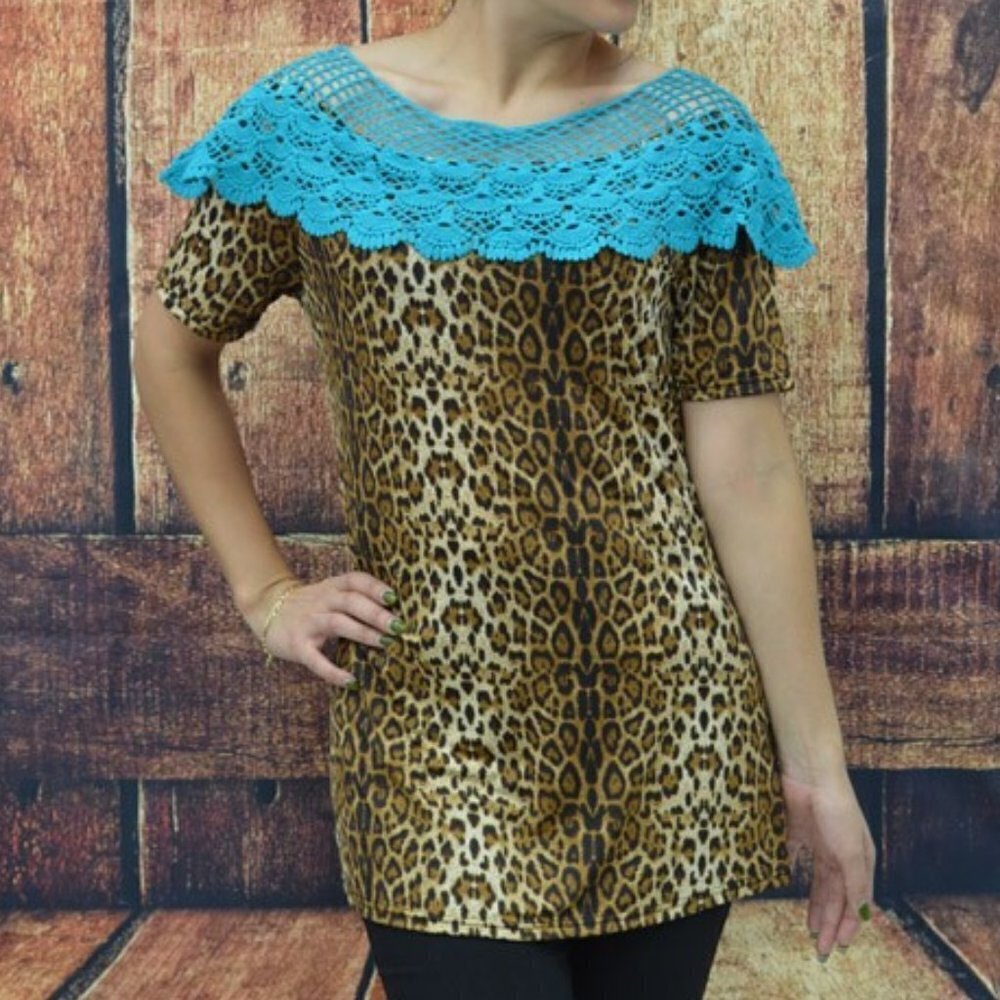 Southern Stitch Leopard‎ Tunic with Crocheted Collar